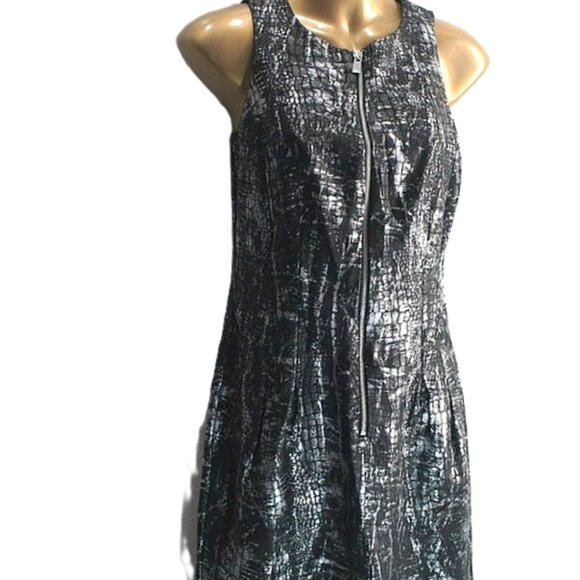 MICHAEL KORS Silver & Black Metallic Snake Zip Front Sheath Dress size 6 - Picture 1 of 4